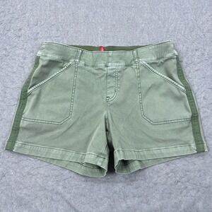 Spanx Stretch Twill Shorts 4" Women's Large Green Dyed‎ Beige Soft Stretch Denim